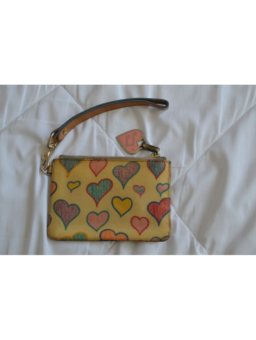 Dooney & Bourke Heart Print Wristlet Y2K Multicolor Leather Charm Vintage
